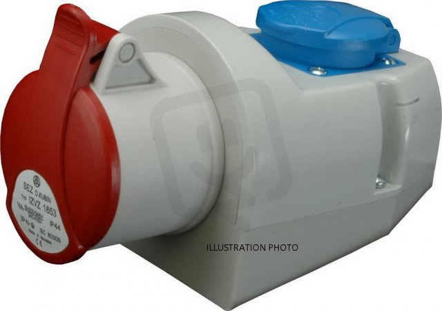 Nástěnná zásuvka 32A/4p kombinovaná se zásuvkou SCHUKO 230V, IP44 IZVZ-S 3243