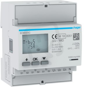 Digitální elektroměr 3F, 2Tar. nepřímé měř. x/5 (6000 A), s M-Bus výstupem, MID