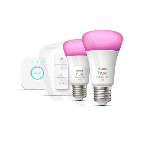 Philips Hue White and Color Ambiance E27 sada (2x LED žárovka+bridge+ovladač)