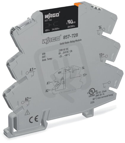 Polovodičové relé SSR, AC/DC 230 V, výstupní napětí DC 0-30 V, šedá WAGO 857-728