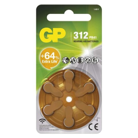 Baterie do naslouchadel GP ZA312 (PR41), 6 ks GP BATTERIES B35126