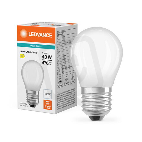 Světelný zdroj LED CLASSIC P V 3.4W 840 Frosted E27 LEDVANCE 4099854847950