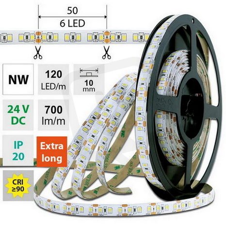 LED pásek SMD2835 NW, 120LED/m, 7W/m, 700lm/m, IP20, DC 24V, 10mm, 10m