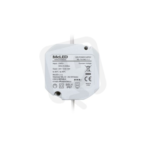 Napájecí zdroj 12W, DC24V/0,5A, IP67, do elektroinstalační krabice