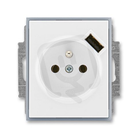 Zásuvka s clonkami s USB nabíjením 5569E-A02357 04 bílá/ledová šedá Element ABB