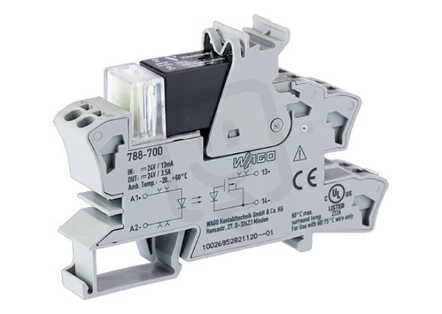 Polovodičové relé SSR, 24VDC, výstupní napětí DC 0-24 V, šedá WAGO 788-700