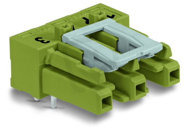 Zásuvka na desky plošných spojů, úhlové, 3pól., světle zelená