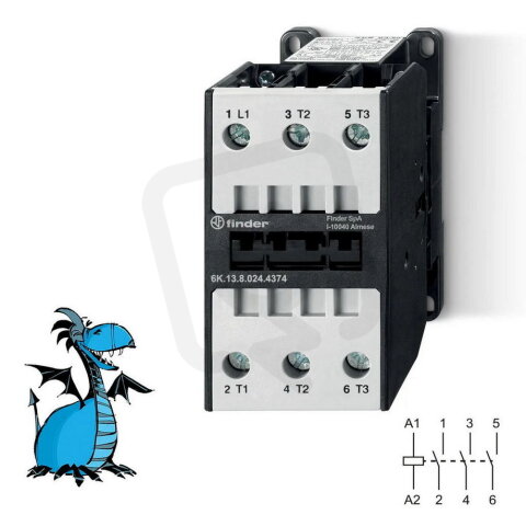Průmyslový stykač, 3Z/74A/37kW, cívka 24V AC FINDER 6K.13.8.024.4374