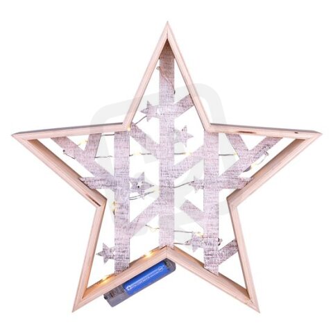 LED vánoční hvězda, přírodní dřevo 2 x AA , teplá bílá SOLIGHT 1V231