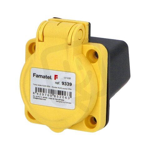 Zásuvka vestavná datová FAMATEL 9339 IP44-54/2xRJ45 CAT-6A, žlutá