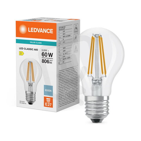 Světelný zdroj LED CLASSIC A V 5.9W 865 Clear E27 LEDVANCE 4099854784422