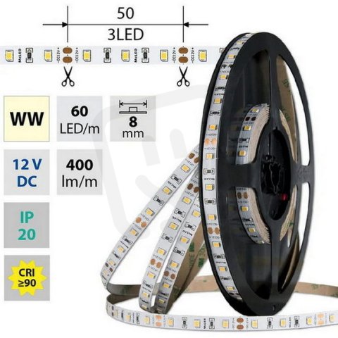 LED pásek SMD2835 WW 60LED/m 50m, 12V, 4,8 W/m MCLED ML-121.831.60.2