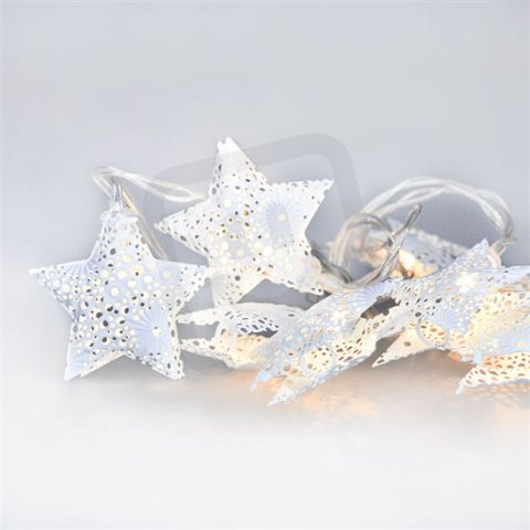 LED řetěz vánoční hvězdy, kovové, bílé, 10LED, 1m, 2x AA, IP20  SOLIGHT 1V224