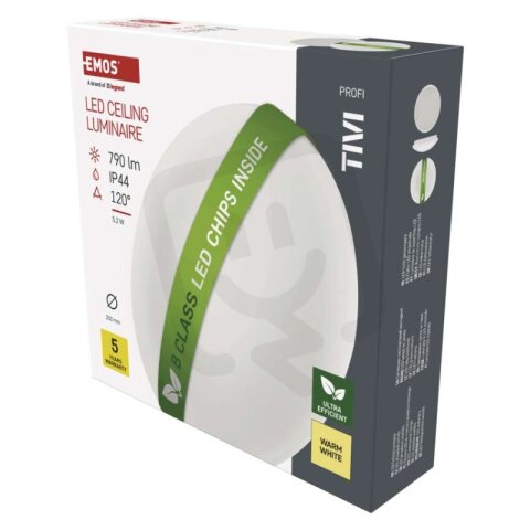 LED přisazené svítidlo TIVI B CLASS kruhové bílé 5,2W IP44 teplá EMOS ZM3415