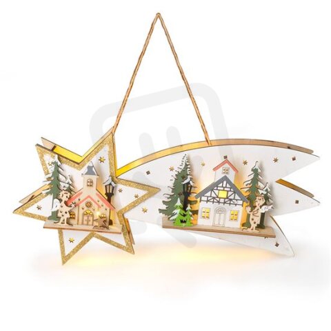 LED vánoční kometa, 10x LED, dřevěná, 30cm SOLIGHT 1V278