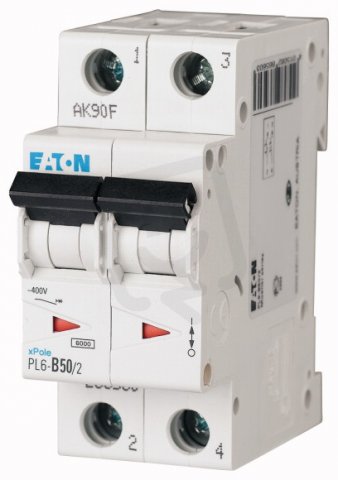 Jistič PL6-C50/2 char C, 2-pólový, 6kA, 50A EATON 286572