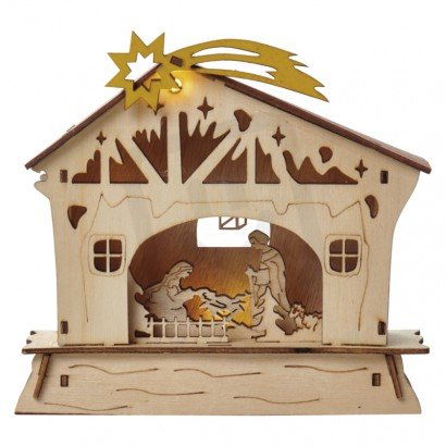 LED vánoční betlém, 18cm, 2× AAA, teplá bílá, časovač Emos