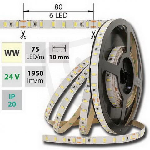 LED pásek SMD5730 WW, 75LED/m,IP20, 5m, 24V