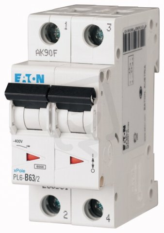 Jistič PL6-C63/2 char C, 2-pólový, 6kA, 63A EATON 286573