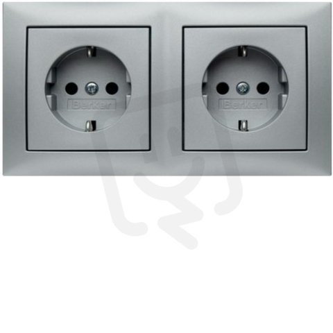 Kombinace dvou zásuvek SCHUKO s rámečkem, vodorovná, S.1/B.x, stříbrná mat