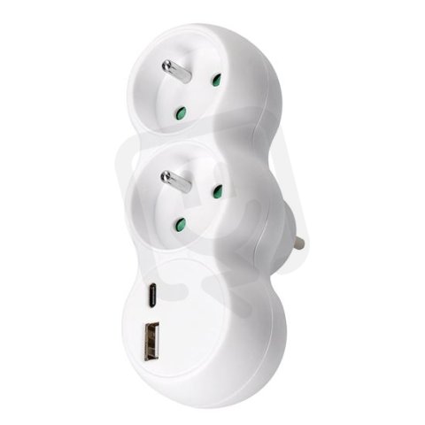 Rozbočka s USB A+C nabíječkou, 2 x 10A, bílá SOLIGHT P100USBC