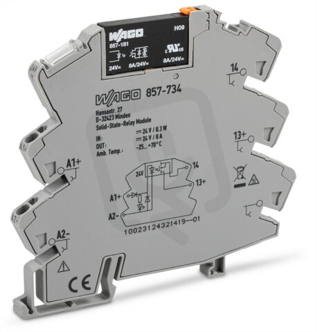 Polovodičové relé SSR, 24VDC, výstupní napětí DC 0-30 V, šedá WAGO 857-734