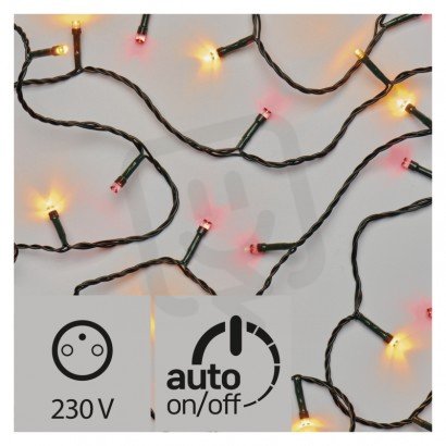 LED vánoční řetěz pulzující, 12m, jantarová/červená, časovač
