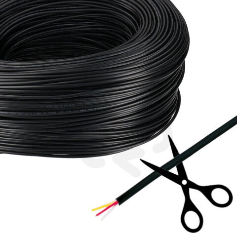 3-žilový kulatý PVC kabel AWG 20/0,52 mm2, černý plášť, červená/bílá/žlutá