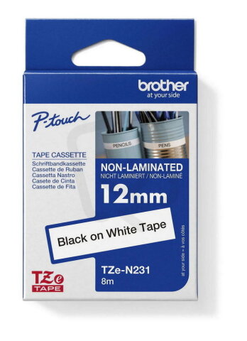 Páska BROTHER TZe-N231, bílá/černá (12mm nelaminované)