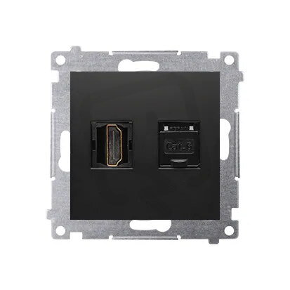 Zásuvka HDMI + počítačová zásuvka RJ45 kat.6, černá matná DGHRJ45.01/49