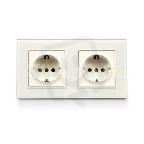 EU Socket 16A Glass Panel 2 Way White ,