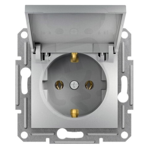 ASFORA Zásuvka SCHUKO 250V 16A, clonky, IP44, alu SCHNEIDER EPH3100161