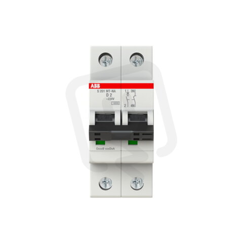 ABB S201MT-D2NA, 1 fázový jistič (1+N), 2A, D, 10kA, určeno pro drážní aplikace