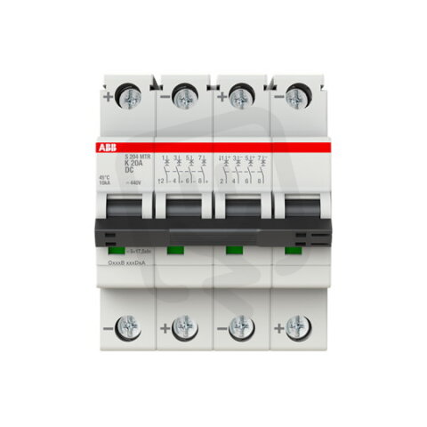 ABB S204MTR-K20 DC, čtyřpólový jistič, 20A, K, 10kA, určeno pro drážní aplikace