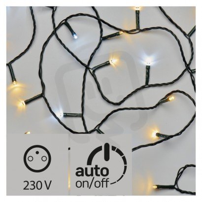 LED vánoční řetěz pulzující, 12m, studená/teplá bílá, časovač