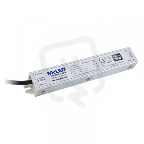 Napájecí zdroj 30W, DC12V/2,5A, IP67, hliníkové provedení MCLED ML-732.059.45.0