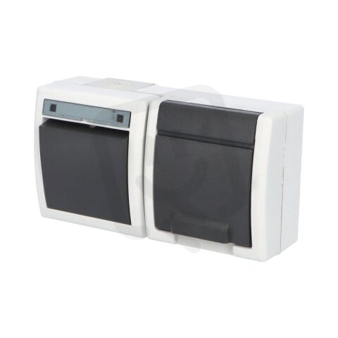 ATLAS 2K IP55 Přepínač č.6+zásuvka 2P+PE vodorovně s ochr. kolíkem, šedý