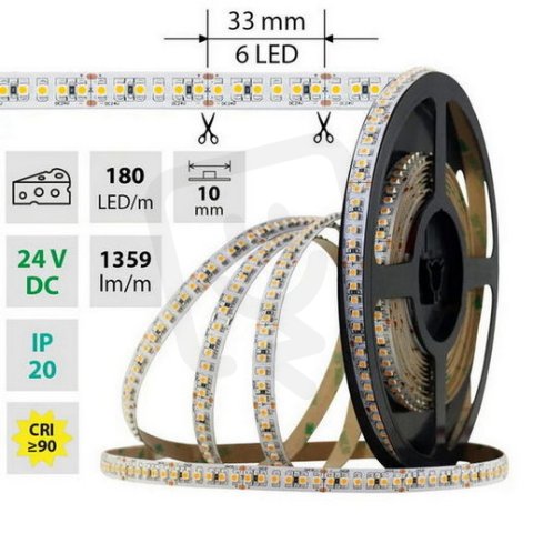 LED pásek SMD3528G 180LED/m 14,4W/m 1359lm/m IP20 DC24V 10mm 5m potraviny - sýry