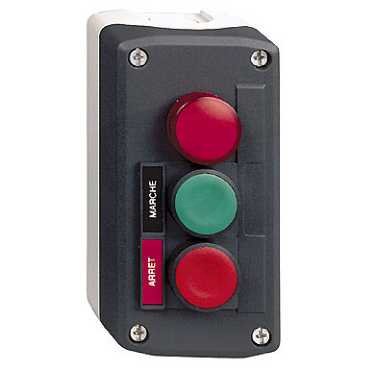 SchneiderxALD361B Ovládací skříň třítlačítková,1 Z-zelená,1V- červená,kontrolka
