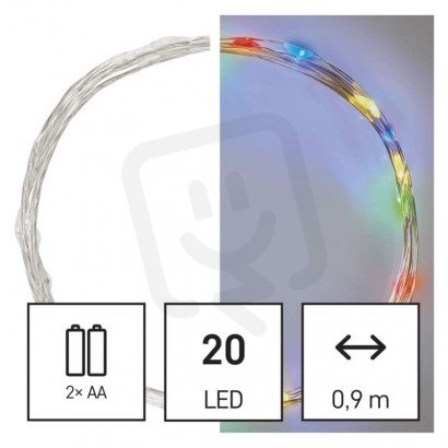 LED vánoční nano řetěz, 1,9 m, 2x AA, vnitřní, multicolor, časovač EMOS D3AM04