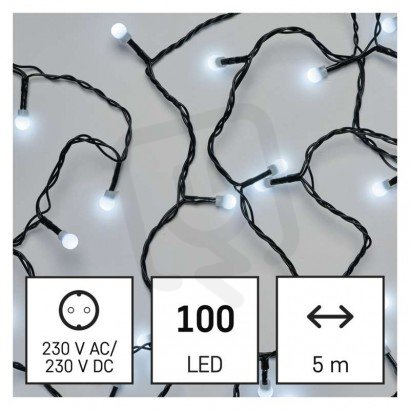 LED vánoční cherry řetěz - kuličky, 5 m, vnitřní, studená bílá