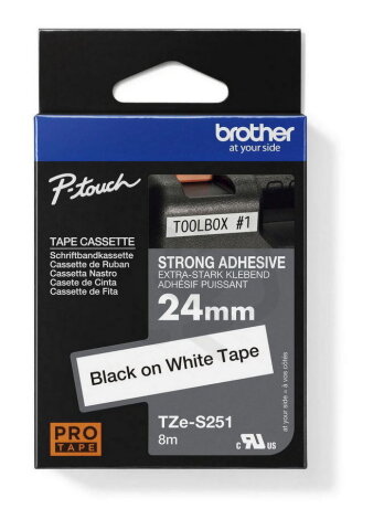 Páska BROTHER TZe-S251 bílá/černá (24mm, laminované, extrémně adh.)