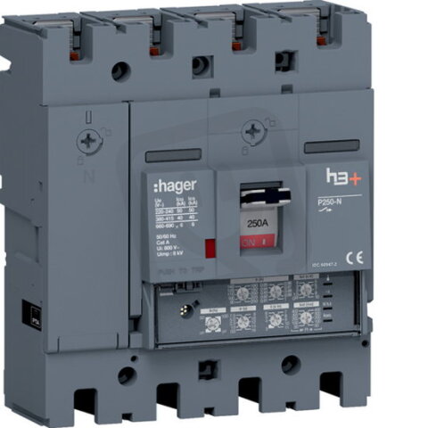 Kompaktní jistič h3+ P250 LSI 40 kA, 4-pólový, In 250 A HAGER HNT251JR