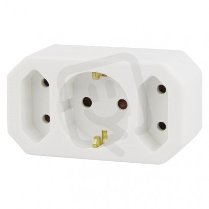 Rozbočovací SCHUKO zásuvka 2x plochá + 1x kulatá, bílá EMOS P00272