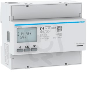 Digitální elektroměr 3F, 2Tar. přímé měř. do 125 A, s imp. výstupem, MID /EC360/