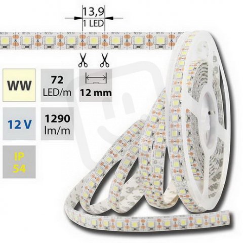 LED pásek SMD5050 WW, 72LED/m, IP54, 5m, 12V, 17,3 W/m