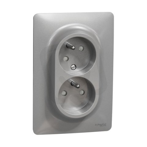 Dvojzásuvka NOVÁ UNICA pootočená 16A 230V, Aluminium SCHNEIDER NU206530