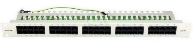 19'' patchpanel ISDN, 50xRJ-45 UTP, 3,6 / 4,5, 1U, RAL 7035 SCHRACK HSERU50IGC