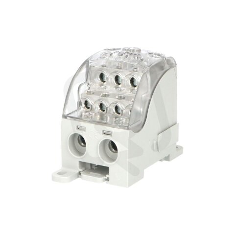 Blok pro rozdělení fází PDB 490 (PVB 400) 1pól. 490A 690V šedý/průhl.víko na DIN