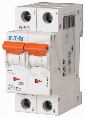 Jistič PL7-C63/2, char C, 2-pólový, 10kA, 63A EATON 263365